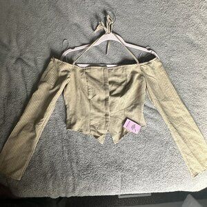 Pretty little thing pinstripe top with halter straps & hidden button down NWT